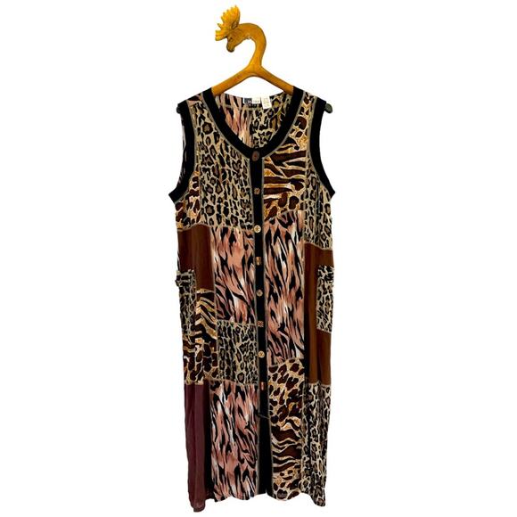 LaCera Animal Print Long Sleeveless Duster Size XL - Picture 1 of 8